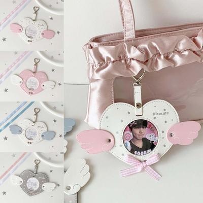 Love Heart Wings Korean Mini Photocard Holder with Keychain Card Protective Case  Student Friends