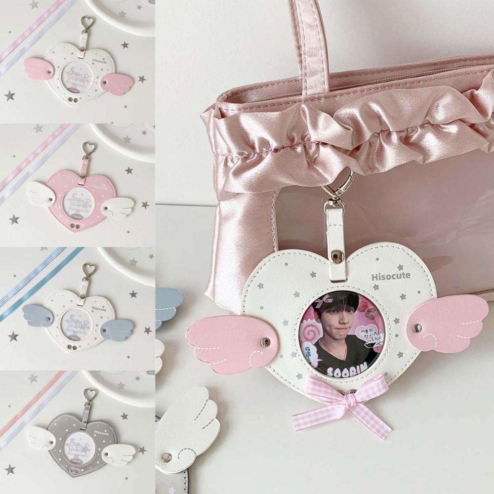 Love Heart Wings ID Photo Photocard Frame with Keychain Idol Card Display Protector  Girls Gift