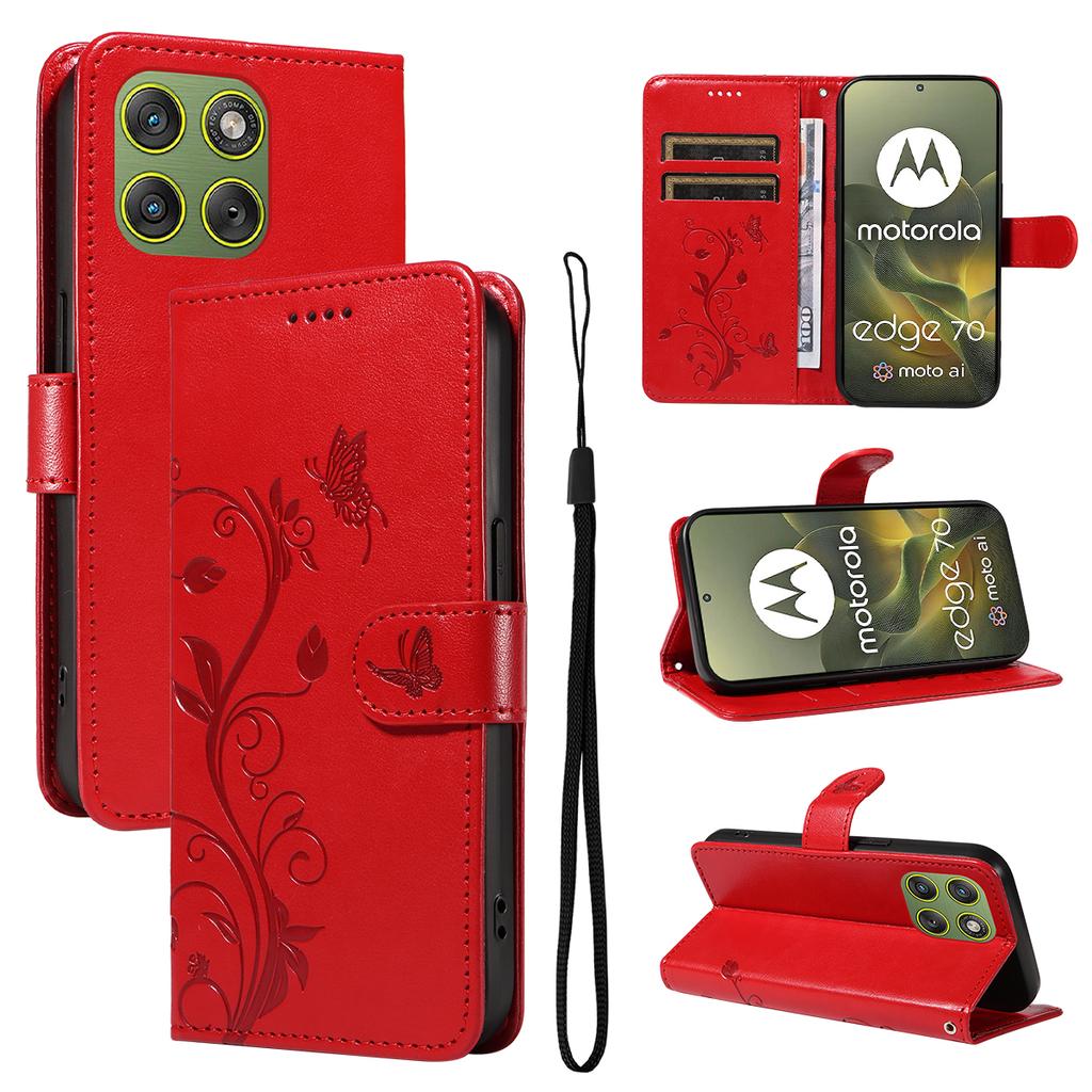 For Motorola Edge 70 5G PU Leather Cases Flower Pattern Wallet Stand Phone Cover with Strap