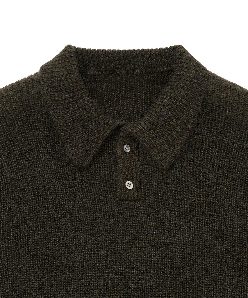 NOIRER Kid Mohair Crop Polo Knit (Khaki Brown)