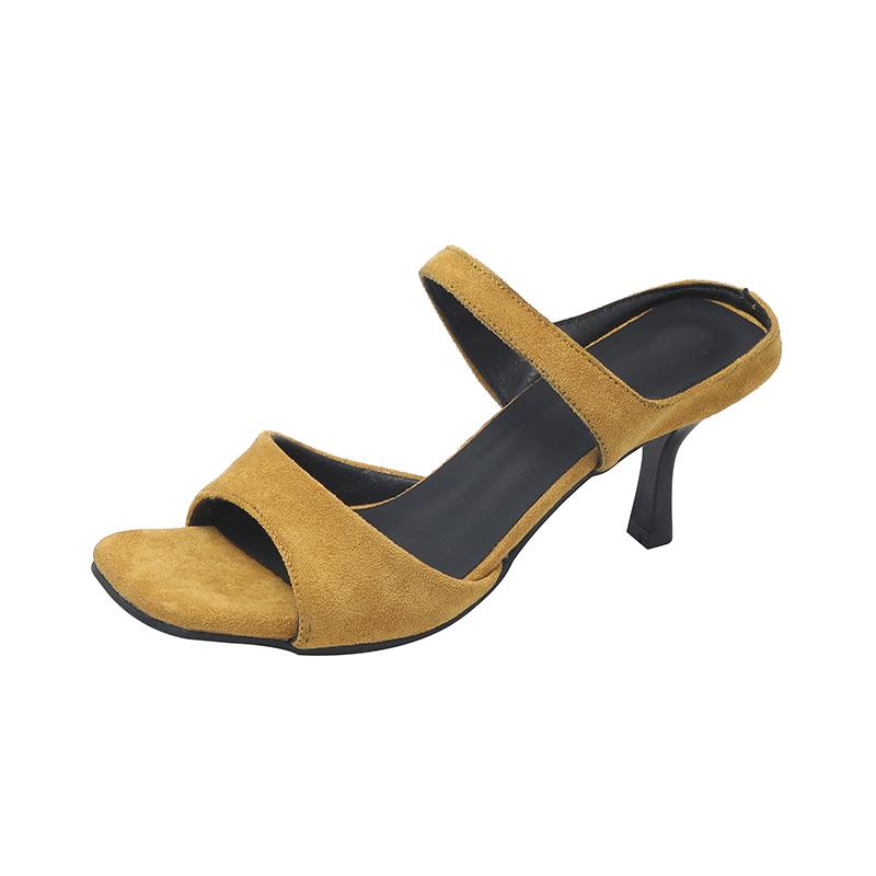 

Fashion black High Heel Sandals Women s Summer New Style Sexy Thin Heel Fashionable Toe Post Slippers Square Head Crossbody Shoes 42 жёлтый