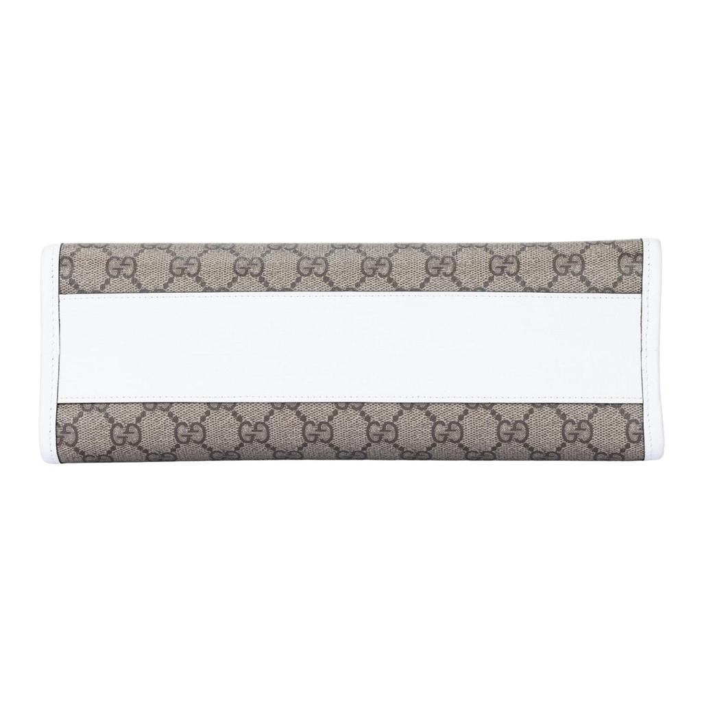 Gucci Women's GG Supreme Jelly Print Tote Bag, Beige Canvas White Leather Trim Colorful Jelly Graphic,Daily Travel Handbag 605614-FAEGT-8799