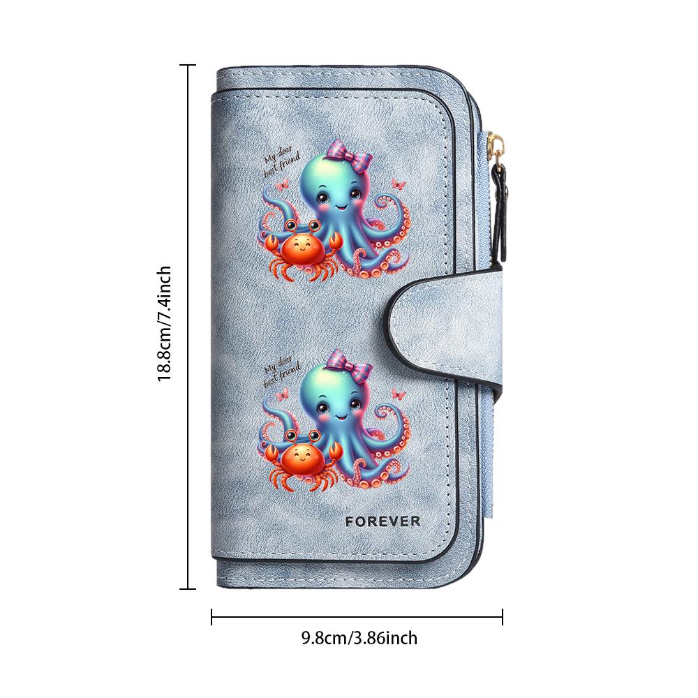 Cute Octopus Crab Print Long Wallet Forever Fashion Women's Portable Card Holder Purse