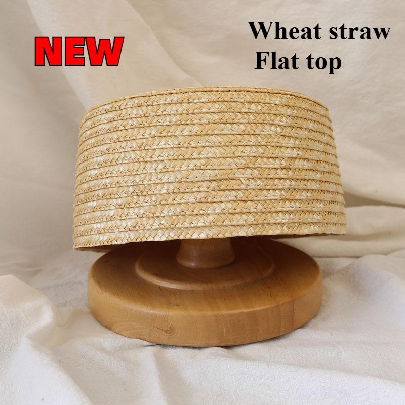 

Ins Luxury 100% Natural Straw Berets Women French Hand Woven Sun Hat Concave Shape Flat Top Beach Caps Church Derby Pillbox Hat 56-58cm