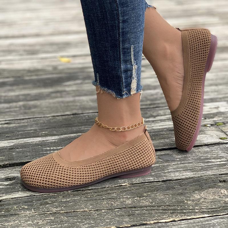Spring New Solid Color Pointed Flat Bottom Flat Heel Soft Sole Single Shoes Casual Breathable Women's Shoes Hollow Knitted Shoes