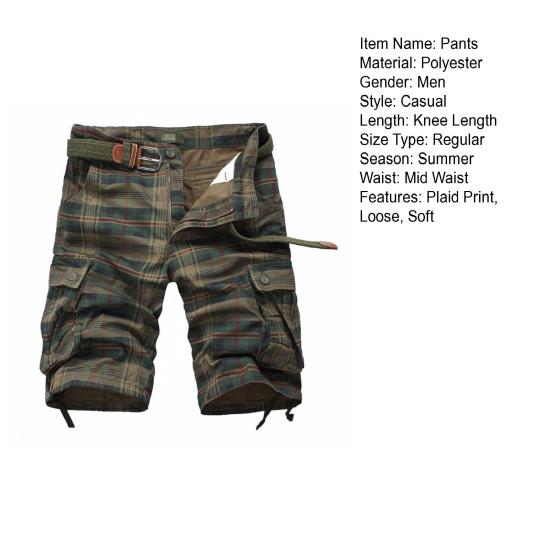 Pantaloncini da uomo a quadri vita media lunghezza al ginocchio multi tasche cerniera bottone