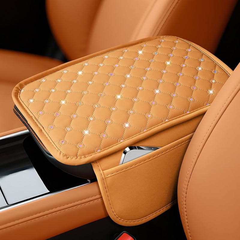 SINGARO Bling Center Console Arm Rest Cover For Car, Middle Console Armrest Storage Box Cover, Interior Bling Car Accessories For Women And Man Gifts
