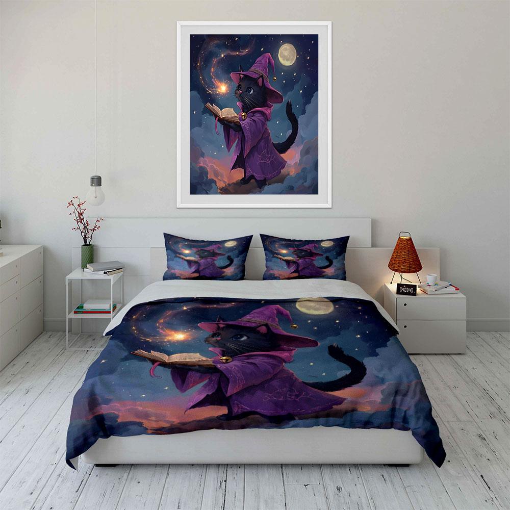 Magic Cat Art Decor Set Multiple Sizes Kid'S And Adults' Bedroom Exquisite 3Pc Bedding Set, Gift