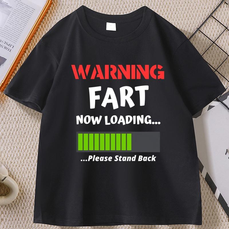 Lustiges Warnschild Fart Now Loading T-Shirt Lässiges Rundhals-T-Shirt mit Farter-Grafik Kurzarm-T-Shirt Kleidung Oberteile