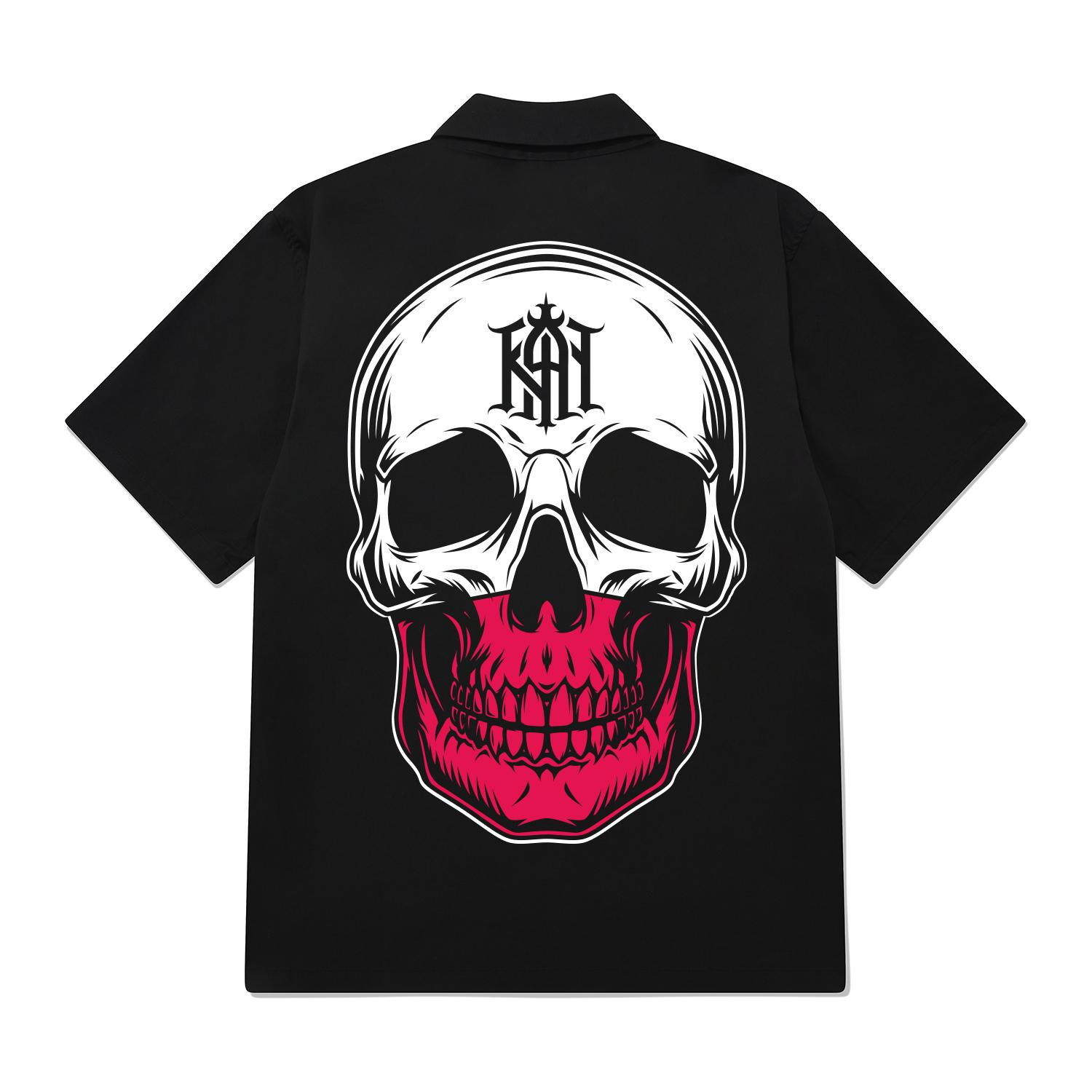 Khan 6312 Kysb0142 Cocktail Skull Short Sleeve Shirt Black Black/L