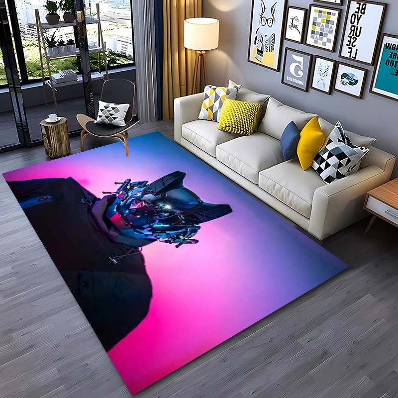 3D Printing Cool Motorcycle Helmet Carpets for Home Living Room Children's Bedroom Sofa Doormat KitchenFloor Rugs Anti-slipDecor