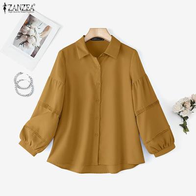 Women Turn Down Collar Loose Casual Long Sleeve Blouse