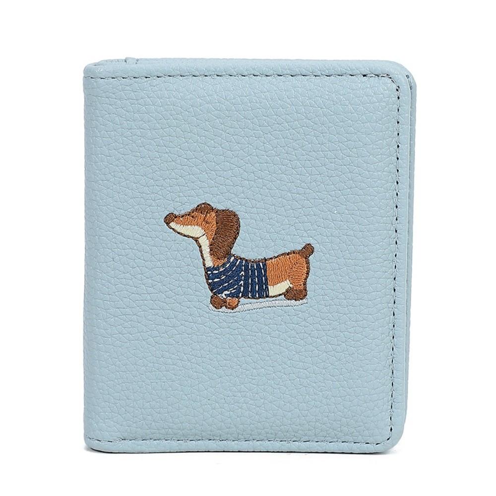 PU Leather Sausage Dog Organ Card Bag Solid Color Leather Card Holder Short Coin Purse  Work