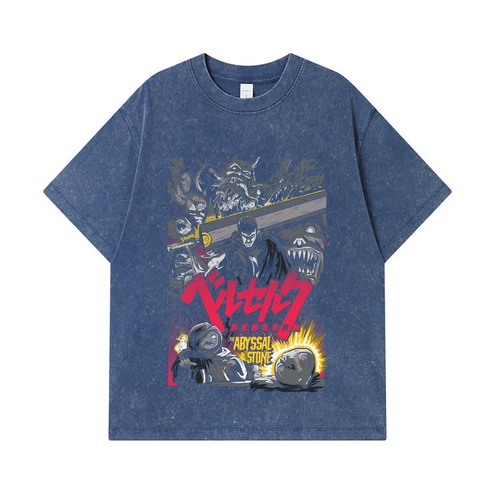 

275 GSM Washed T-shirts 100% Cotton Berserk V3 Abyssal Stone Print Unisex Heavy Cotton T Shirt 2XL королівський синій колір