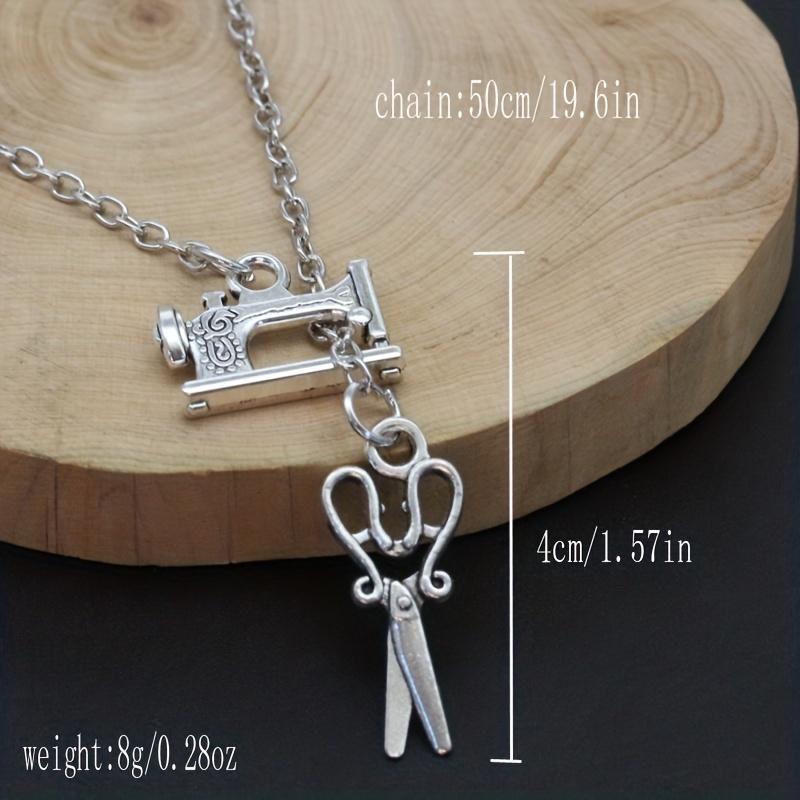 Vintage Mini Sewing Machine Scissors Pendant Necklace Gothic Halloween Party Jewelry