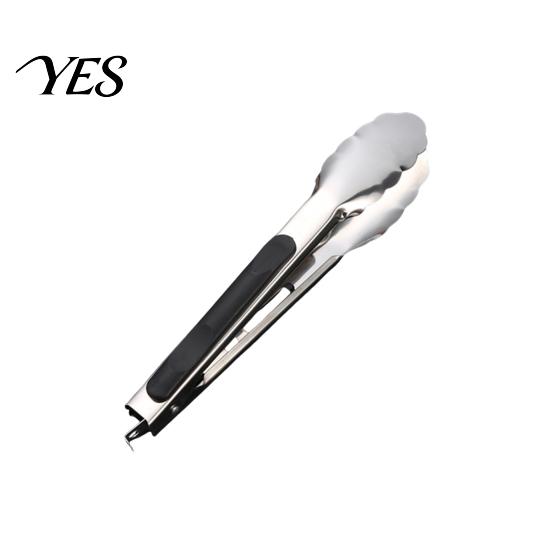 Anti-slip Kitchen Tongs with Anti-Slip Handle And Silicone Scalloped Edges, Stainless Steel Cooking Thumb Rest Locking Food Clips for Grilling