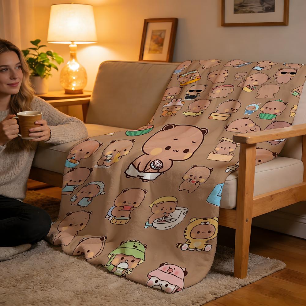 Throw High-Density Short Plush Blanket For Sofa Nap Air-Conditioned Room Soft Skin-Friendly Panda Bubu And Dudu