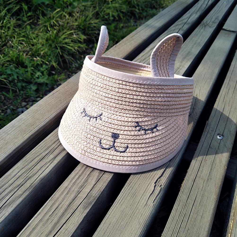 Süßer Sommer Kinder Katze Leere Oberseite Strohhut Sonnenschirm Lässiger Sonnenschutz Sonnencreme Strand Sonnenhut