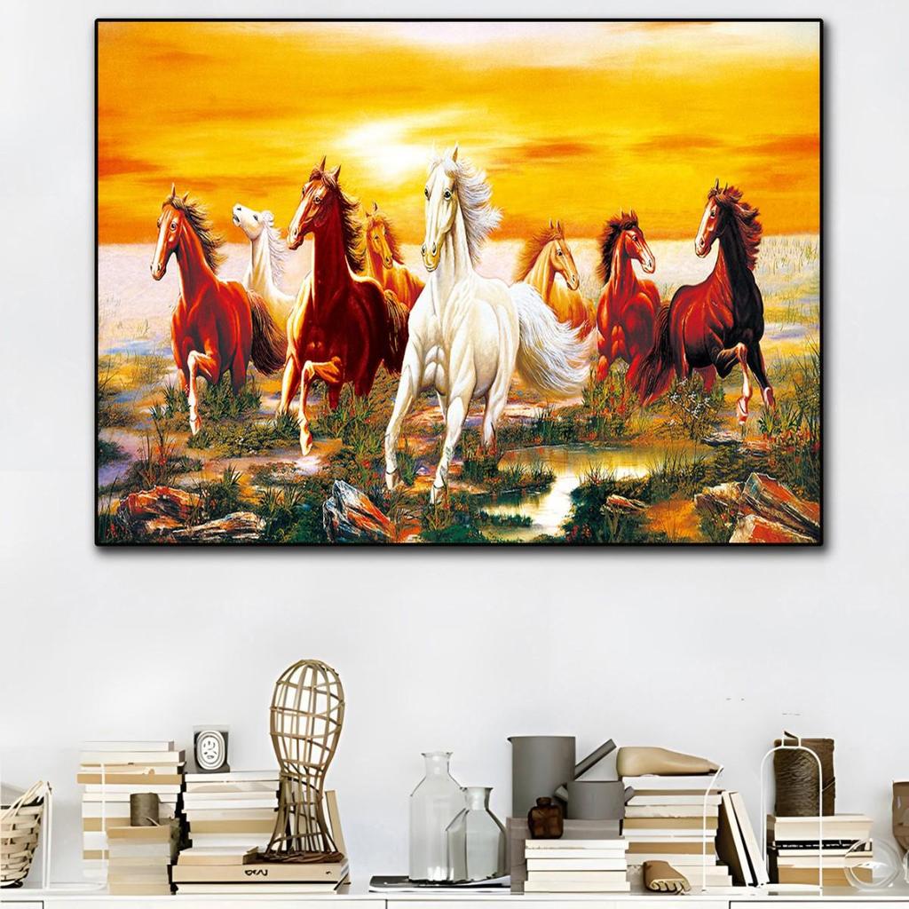 Sunset Galloping Horse Canvas Art: Framed Landscape Animal Print for Indoor Decor