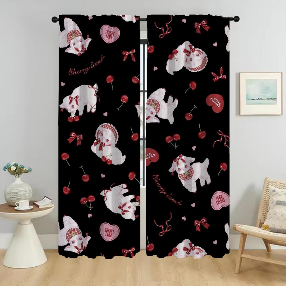 Wiśniowe Lamb Zasłony do Salonu Zasłona do Pokoju 2 Panele Wystrój Domu Zasłony Rolety Przegroda Dekoracja Halloween Dziecko