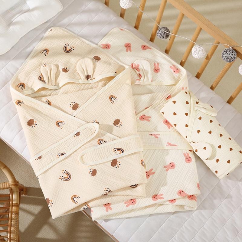 Babyfilt Bomullssvep med Sött Mönster för Nyfödda och Småbarn Multifunktionellt Barnvagnsskydd Sveptyg