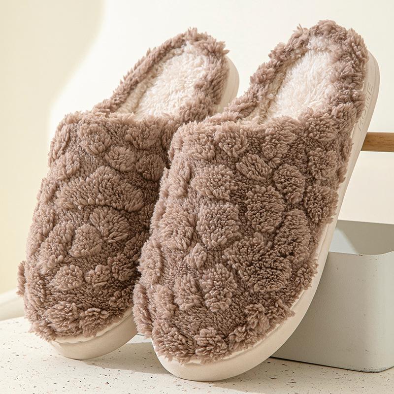 Plush cotton slippers women's autumn and winter men's home indoor warm thick-soled wear-resistant versatile couple confinement shoes