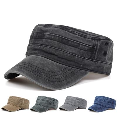 Klassische Retro-Baseballkappe aus gewaschener Baumwolle für Herren, verstellbare Flat-Top-Caps, Winter-Militärkappen, Wildhüte, Trucker-Mütze