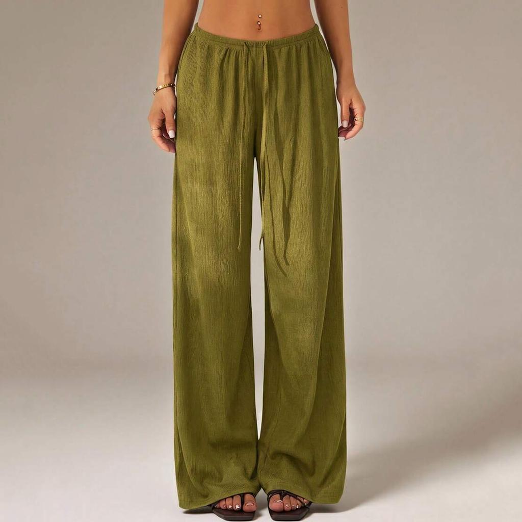 Women Casual Loose Fit Drawstring Waist Elastic Waistband Wide Leg Pants Lightweight Comfortable Lounge Trousers