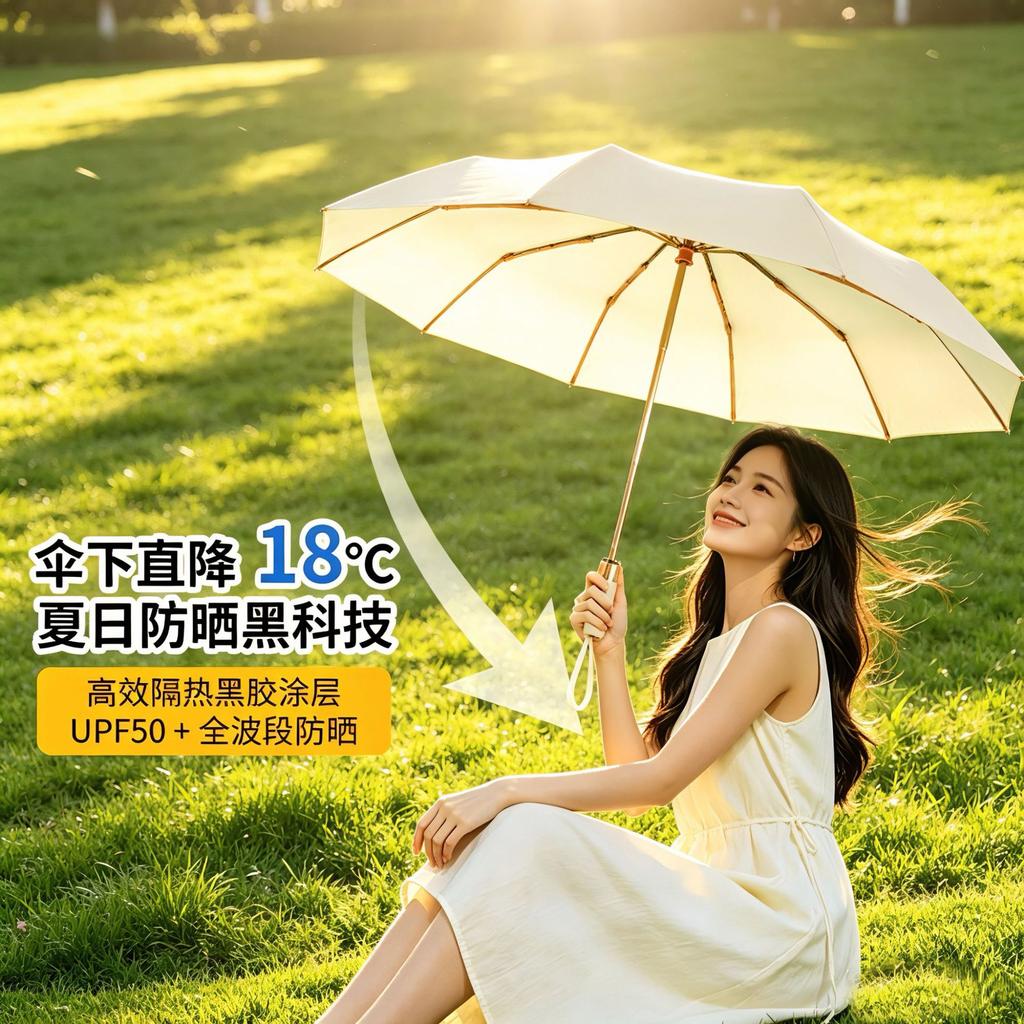 High-value Sun Umbrella, Automatic Color Glue Umbrella, Weather and Rain Dual-purpose Shading, Portable Anti-ultraviolet Women's Folding Umbrella