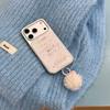 Electroplated Hand-drawn Cat with Fluffy Dangle Cute Lovely Phone Case for iPhone 17 16 15 14 11 12 13 Pro Max Plus Back Cover