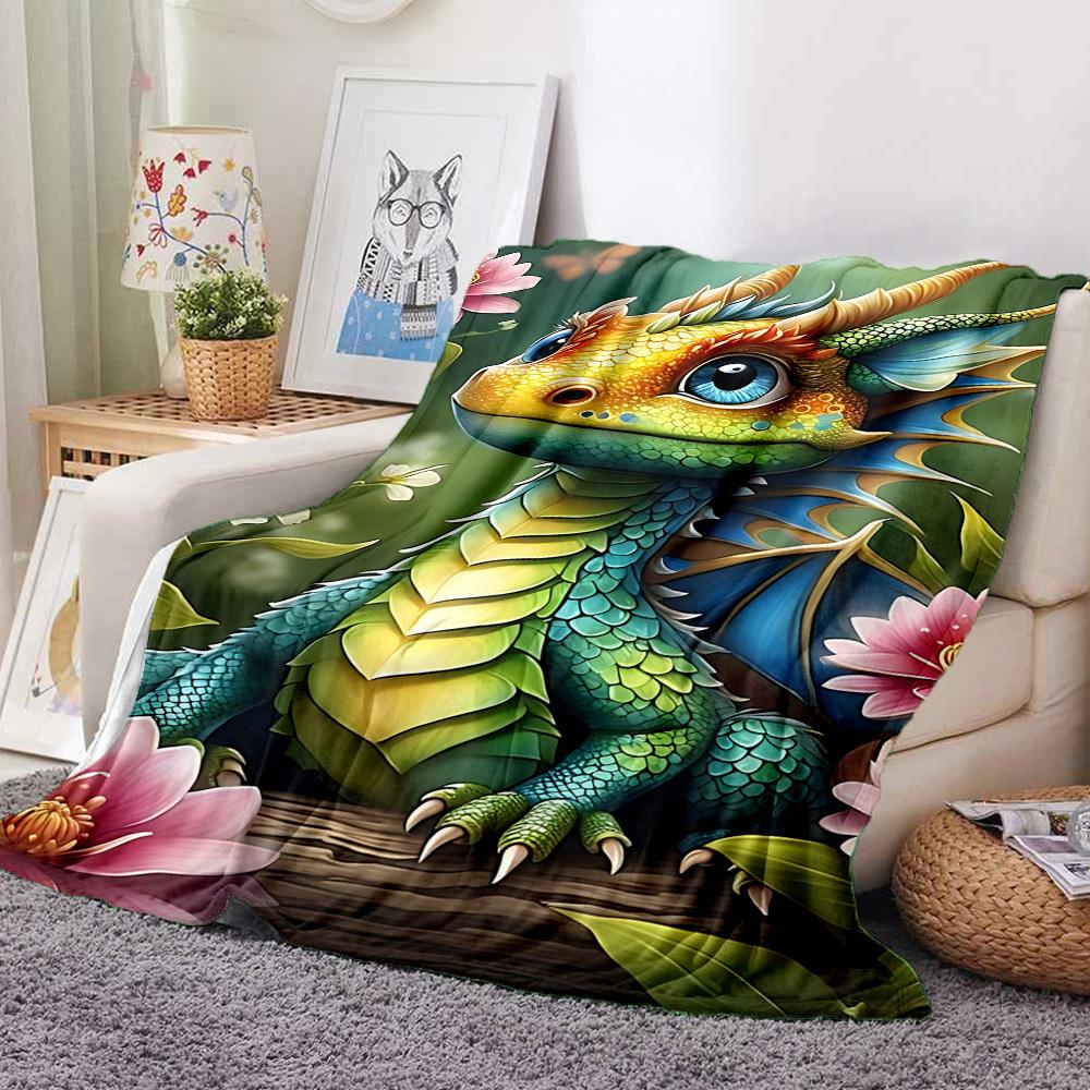 1pc Dragon Flowers Blanket, Lightweight Flannel Throw Blanket For Sofa, Bed, Travel, Camping, Living Room, Office, Couch, Chair, And Bed