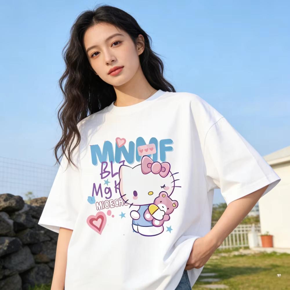 2026 New Cute Kitty Cat Print Teddy Bear Tshirt Set Casual Familystyle Clothing Parentchild Tshirt Top