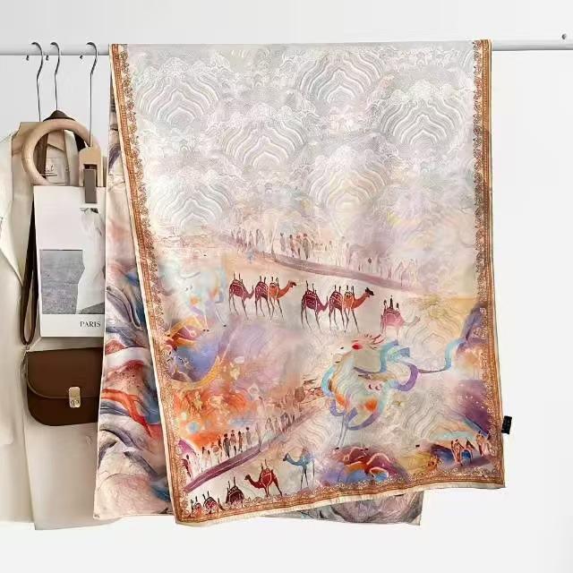 Xiangyun Dunhuang Feitian Flower Dill Cut Flower Thin Popular National Style Jacquard High-End Versatile Silk Scarf 180X70 Shawl