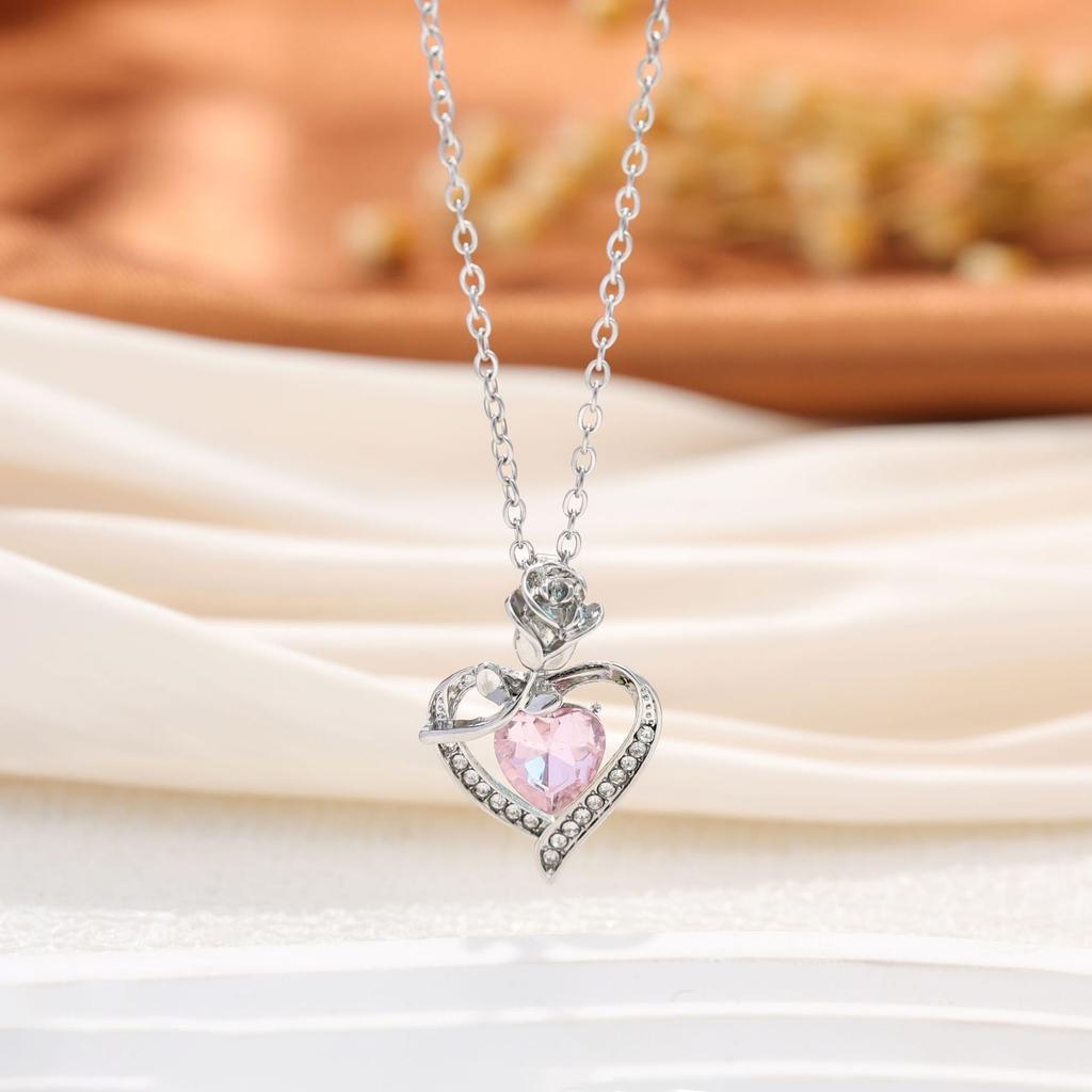 Hot Sale Rose Love Diamond Pendant Necklace Mother's Day Gift Jewelry