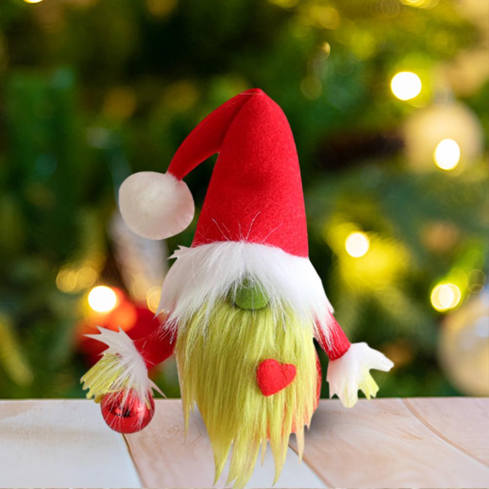 Christmas Green Beard Gnome with Red Heart Mini Faceless Man Toy Festival Theme for Home Table Top Decorations
