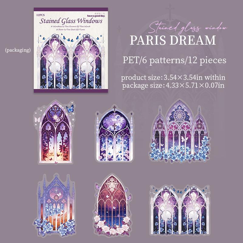 12Pcs/Pack Retro Gate Stickers Decorative Scrapbooking Collage Materials Vintage Gates Decals for Journal Craft Making