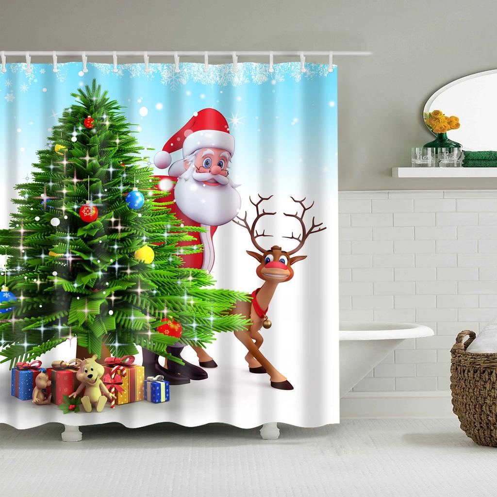 Waterproof Merry Christmas Bathroom Shower Curtains Snowman Santa Bell Elk Pattern Bath Curtain for Bathroom Home Decor