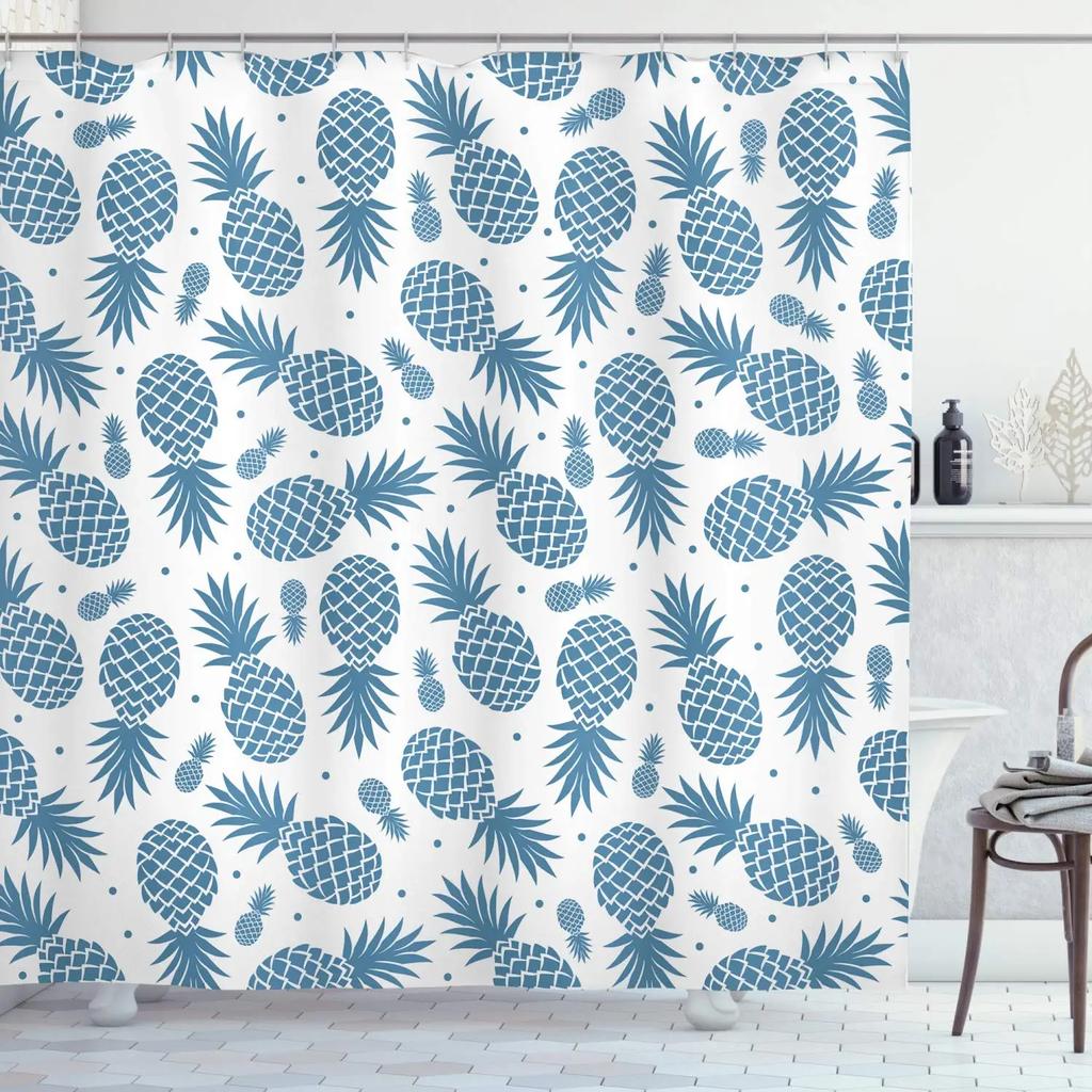 Pineapple Fruit Tropical Shower Curtain For Bathroom Decor Summer Green Leaves Blue Yellow Printed Fabric Waterproof With Hooks