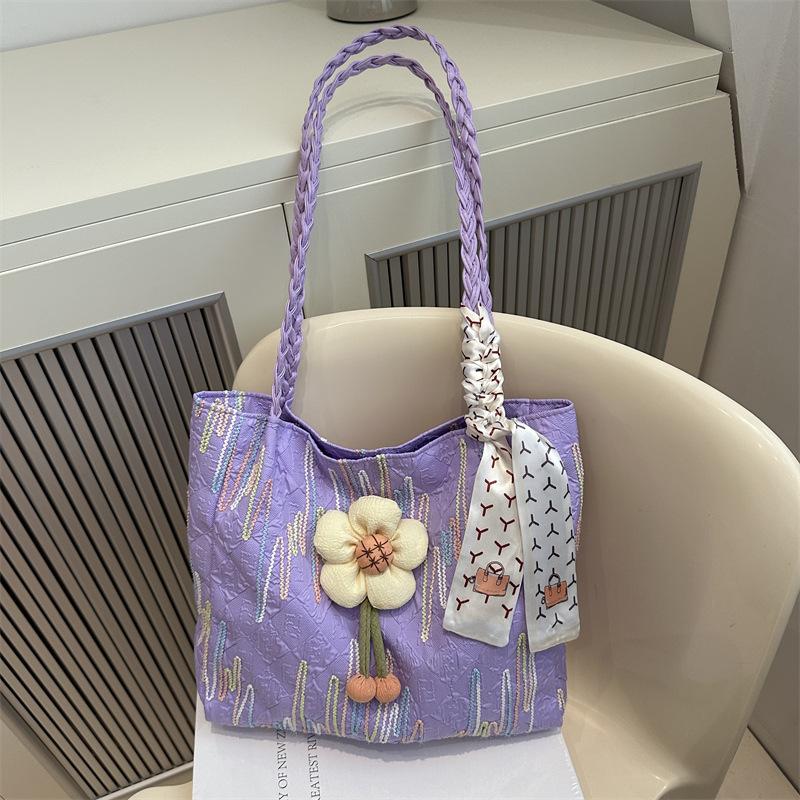 

Casual tote bag Large capacity commuter niche simple shoulder bag Women s new class bag Underarm bag фиолетовый