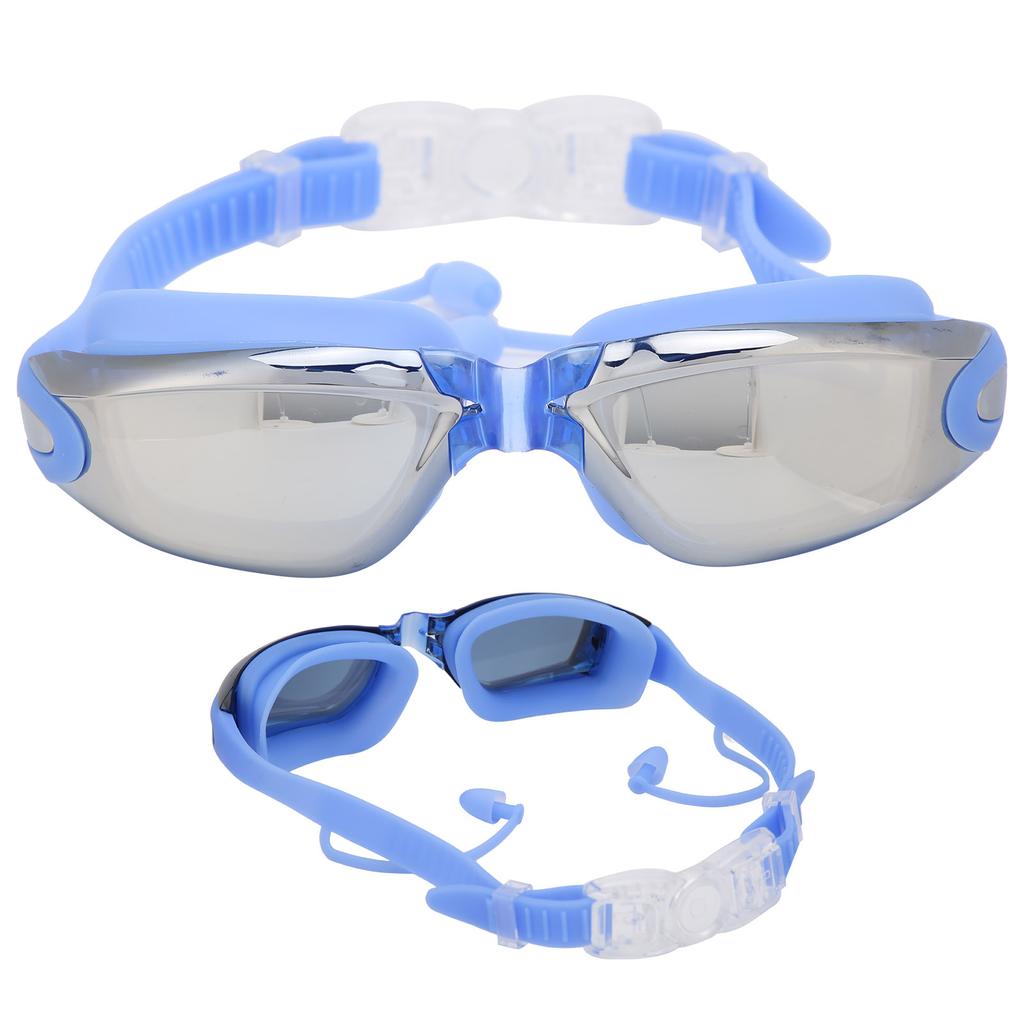 Waterproof Anti Fog Swimming Goggles Electroplating AntiUV Glasses with Earplug for Adult(Blue )