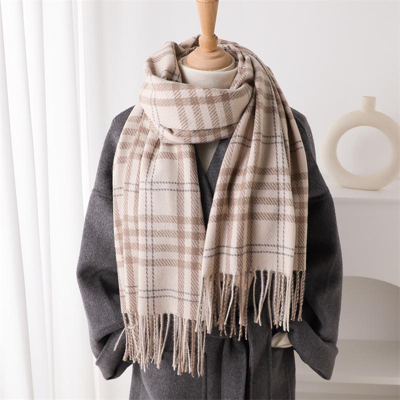 Retro British Style Imitation Cashmere Plaid Warm Shawl Scarf Autumn And Winter Fashion Atmosphere Versatile Fringed Scarf Women