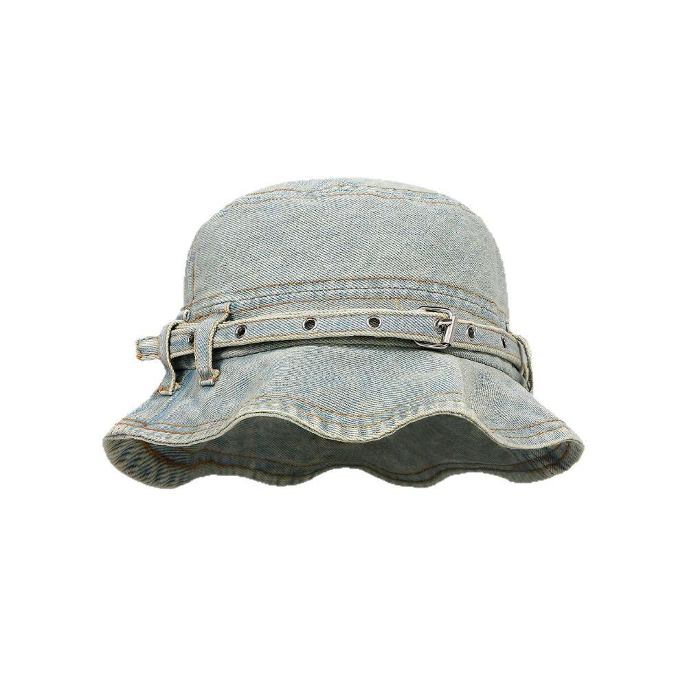 Retro Style Wash Denim Bucket Hats Wash Denim Belt Design Belt Design Caps Versatile Design Sun Protection Japanese Retro Caps