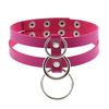 Double Row O-Ring Choker, Punk Two-Row Circular Ring Snap Button Leather Necklace