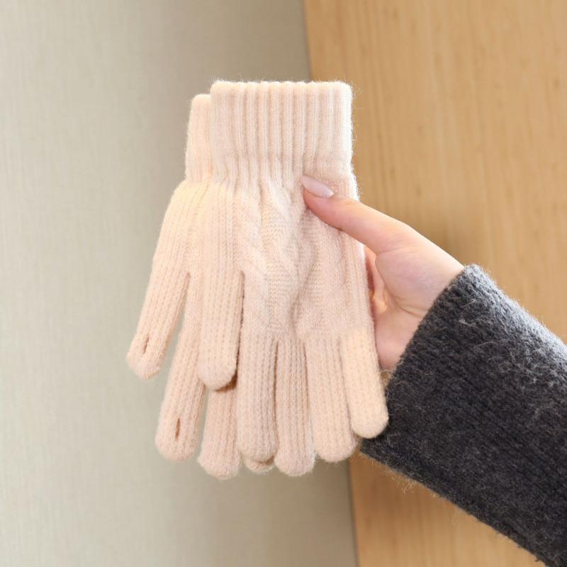 Warm and Cold-proof Knitted Wool Gloves, Solid Color Finger-leaking Wool Gloves, Thickened and Piled Cycling Gloves