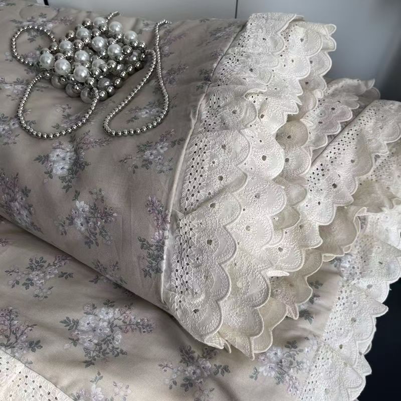 Lace Pure Cotton Quilt 200x230cm Comforter Thin Summer Floral Printed Double Layer Gauze Quilted Blanket Queen Size Bedding