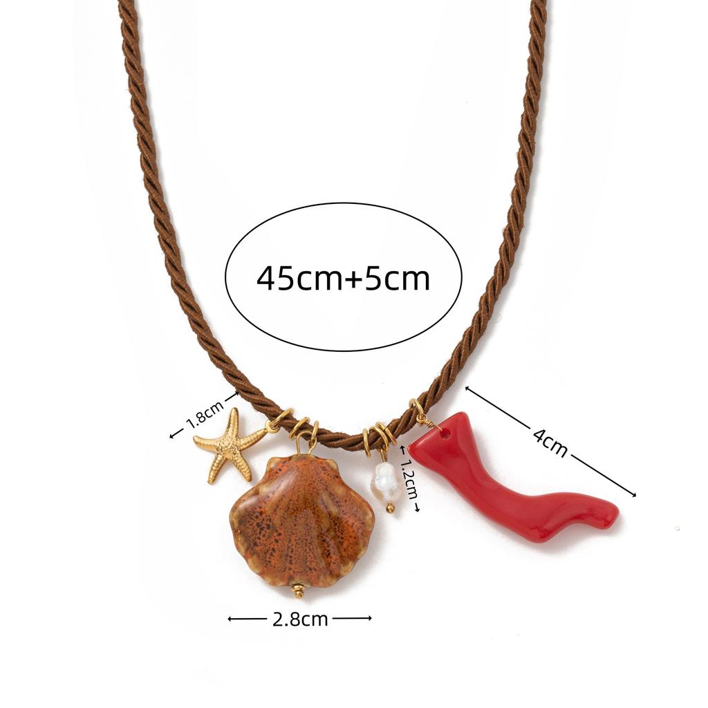 Handmade Chunky Rope Multi Color Ceramics Starfish Octopus Fish Pendant Necklace Summer Beach Shell Y2K Collar Jewelry