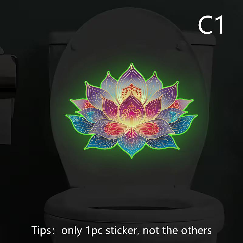 Latest Glow-in-the-Dark Lotus Toilet Sticker PVC Self-Adhesive Removable Wall Decal Luminous Car, Bedroom, Living Room Sticker