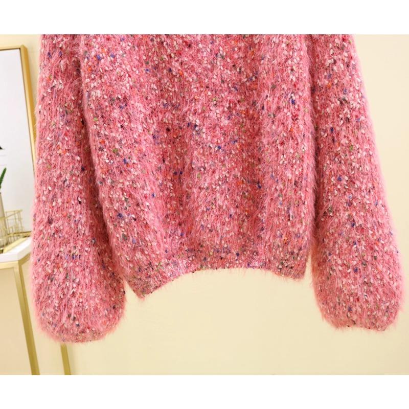Autumn Winter Women Sweet V-neck Soft Furry Mohair Knitted Sweater Christmas Pullover Tops
