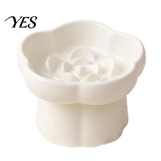 Vomiting Prevention Pet Bowl Ceramic Slow Feeder Bowl, Dogs Cats Anti-Choking Eating Food Elevated Feeding for Dry & Wet with Rose Pattern