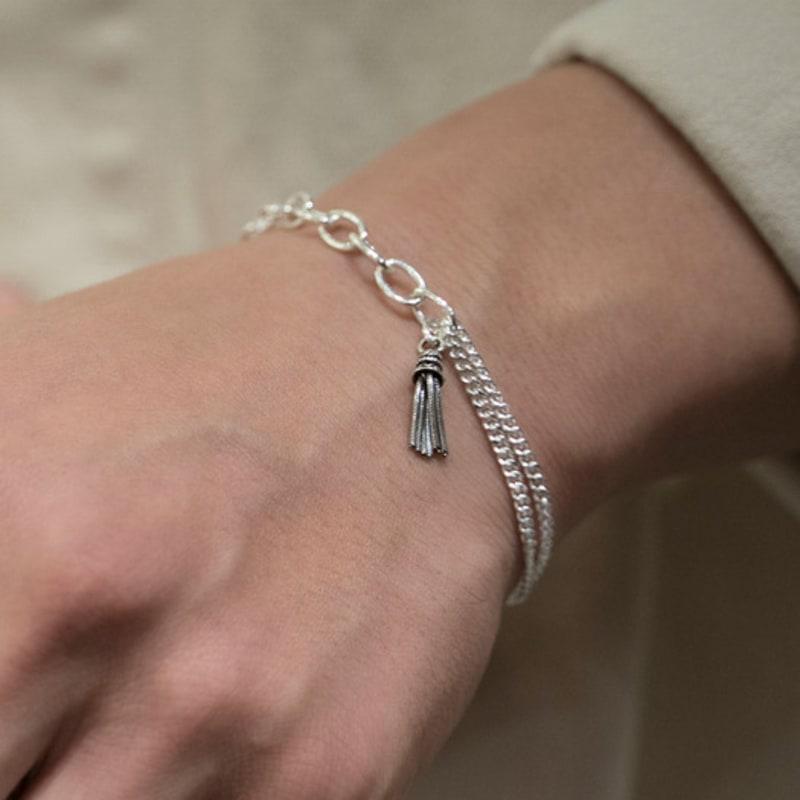 HARANG HR 367B_Tassel Half & Half Double Chain Bracelet